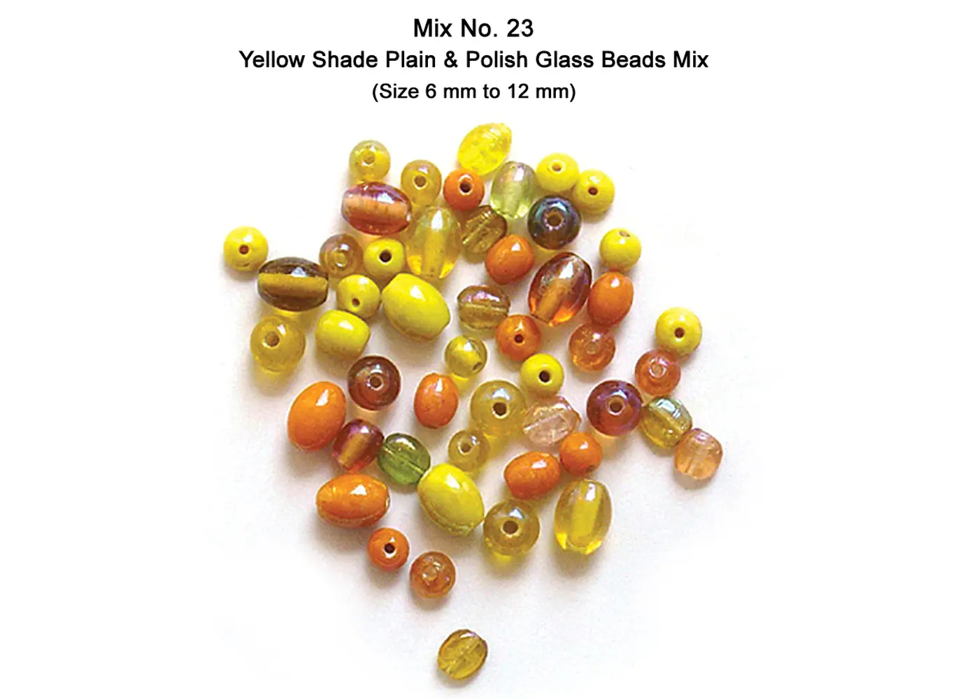 Yellow Shade Plain & Polish Glass Beads Mix (Size 6 mm to 12 mm)
